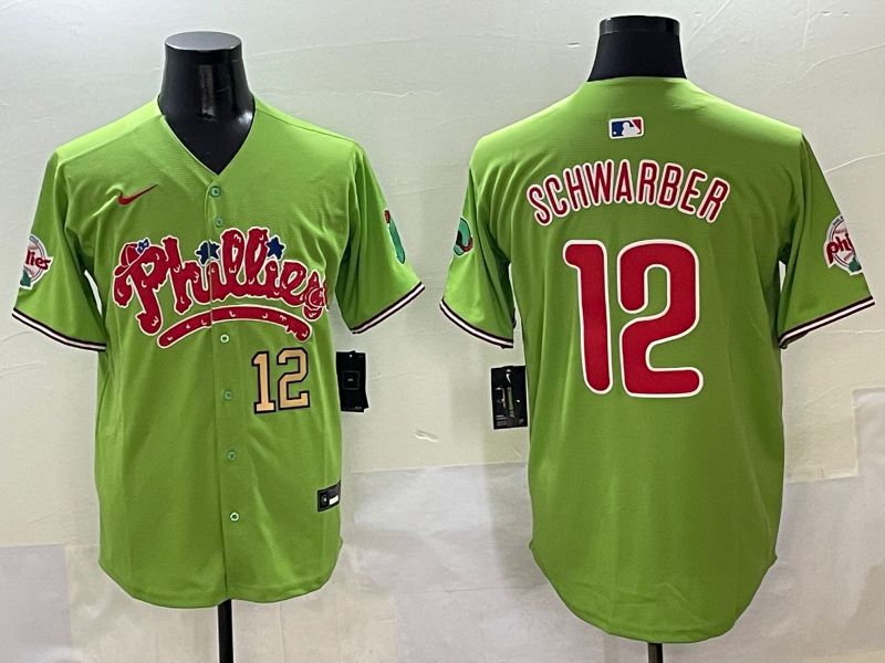 Men Philadelphia Phillies #12 Schwarber Green Five generations Joint Name 2025 Nike MLB Jersey style 4->women mlb jersey->Women Jersey